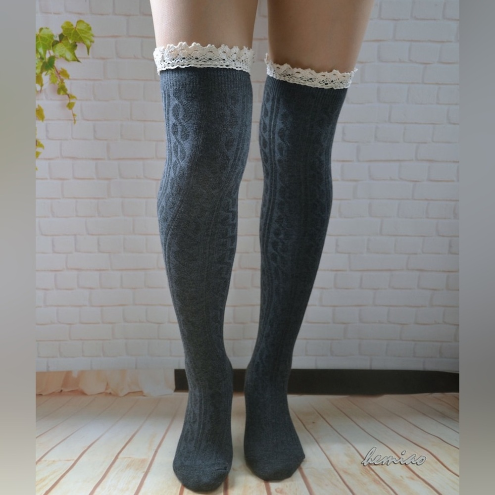 Lace Trim Over-the-Knee Socks